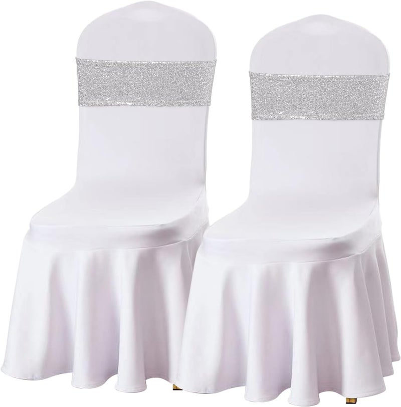 SquarePie Pack of 10 Sequin Chair Sashes Silver Sparkling Bands Decorative Bows for Wedding Banquet Party Event Decor - Image 2